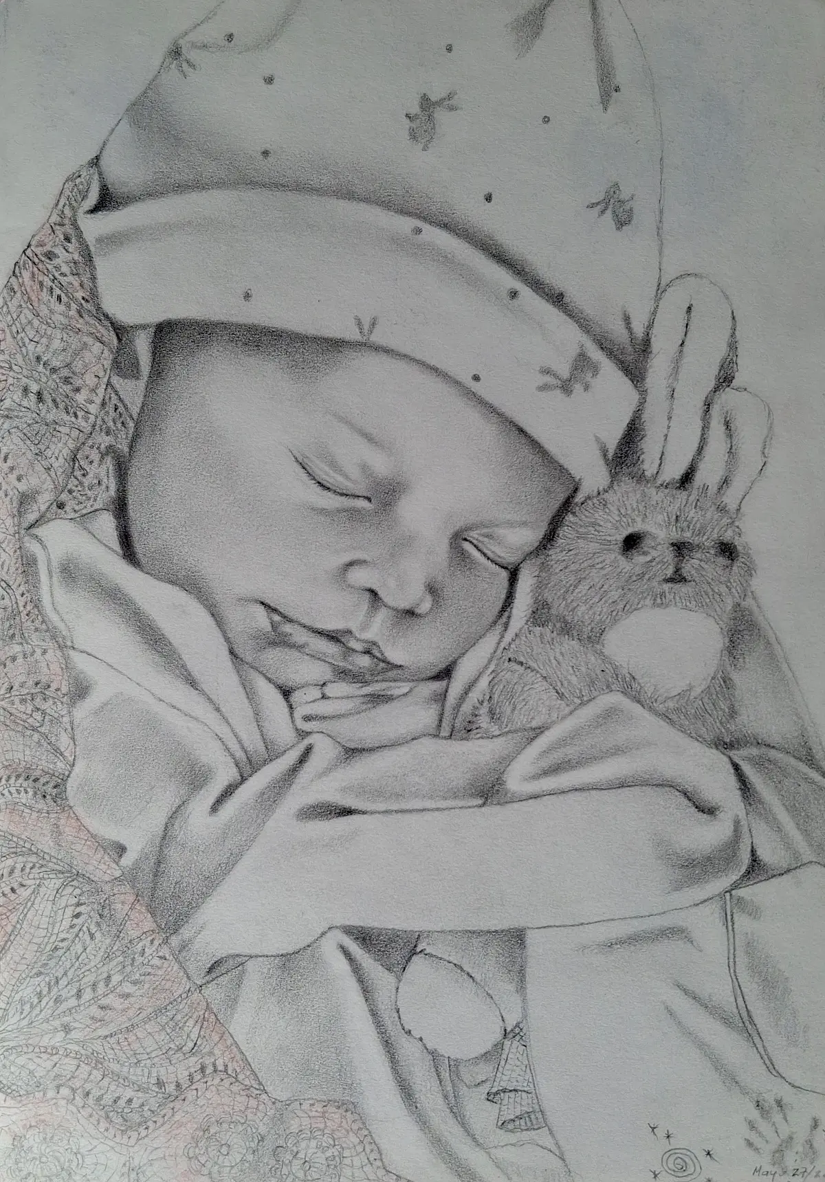 Retrato a grafito de Daphne bebé