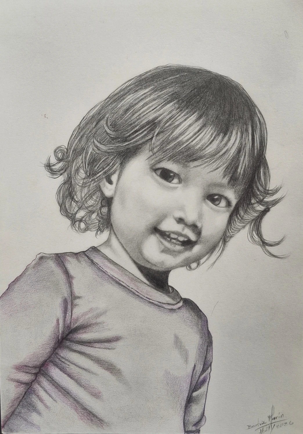 Retrato a grafito de Daphne niña